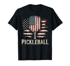Pickleball Player US Flag Retro Paddleball T-Shirt