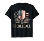 Pickleball Player US Flag Retro Paddleball T-Shirt