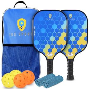 Pickleball Set with Bag - Carbon Fiber 14mm - 2 USAPA Pickleball Paddles, 2 Indoor and 2 Outdoor Pickleball Balls, 2 Cooling Towels - Rackets for Adults and Teens