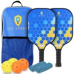 Pickleball Set with Bag - Carbon Fiber 14mm - 2 USAPA Pickleball Paddles, 2 Indoor and 2 Outdoor Pickleball Balls, 2 Cooling Towels - Rackets for Adults and Teens