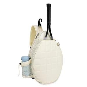 Rejolly Tennis Racket Sling Bag for Women Men Quilted Water Resistant Racquet Cover One Shoulder Crossbody Bag for 2 Tennis Rackets, Pickleball Paddles, Badminton Racquet Cream White