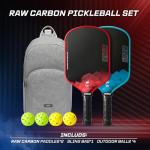 Dinkly Raw Carbon Pickleball Paddles Set of 2, T700 Carbon Fiber Rackets with 16MM Honeycomb Polymer Core, 4 Balls and 1 Portable Carry Bag, USAPA Approved Pickleball Set for Men, Women, Red & Blue