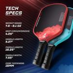 Dinkly Raw Carbon Pickleball Paddles Set of 2, T700 Carbon Fiber Rackets with 16MM Honeycomb Polymer Core, 4 Balls and 1 Portable Carry Bag, USAPA Approved Pickleball Set for Men, Women, Red & Blue