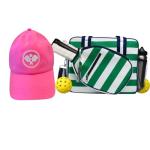 Lola Pickleball Tote Green White- Designer Series Pickleball Bag for Women and Pink Cap for Women – Lightweight, Moisture-Wicking, Adjustable Hat with Embroidered Design
