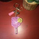 Popfizzy Rhinestone Pink Pickleball Keychain for Women, Bling Pickleball Backpack Keychain for Girls, Pickleball Gifts