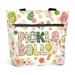 84hoods Tote Bag for Women. Large Shoulder Bag with Pockets and Zipper for Travel, Work, Laptop. Waterproof Grocery Bag. Gift for Pickleball Lover and Player. Flower Pattern.