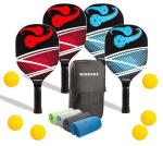 Premium Durable Wood Pickleball Paddles Set of 4, Pickleball Set for Adults, Men & Women with 4 Pickleball Racket, 4 Outdoor & Indoor Pickleballs, 4 Cooling Towels with Pickleball Carry Bag (Wood)