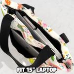 84hoods Tote Bag for Women. Large Shoulder Bag with Pockets and Zipper for Travel, Work, Laptop. Waterproof Grocery Bag. Gift for Pickleball Lover and Player. Flower Pattern.