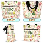 84hoods Tote Bag for Women. Large Shoulder Bag with Pockets and Zipper for Travel, Work, Laptop. Waterproof Grocery Bag. Gift for Pickleball Lover and Player. Flower Pattern.