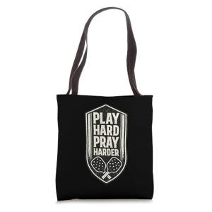 Cool Pickleball Christian Men Women Play Pray Hard Gym Tote Bag