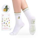 CoolMate Pilates Socks with Grips for Women, Yoga Socks, Crew Non Slip Women for Barre, Pilates Gifts (US, Numeric, 6, 10, Regular, Regular, E-04. 1 Pair Pickleball)