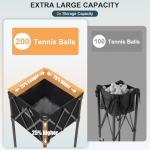 Ladkou Extra Large Tennis Ball Hopper, Holds 200 Balls, Foldable Tennis Ball Basket with Wheels & Removable Bag, Lightweight Pickleball Caddy Cart for Baseball/Softball, for Training/Teaching