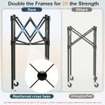 Ladkou Extra Large Tennis Ball Hopper, Holds 200 Balls, Foldable Tennis Ball Basket with Wheels & Removable Bag, Lightweight Pickleball Caddy Cart for Baseball/Softball, for Training/Teaching