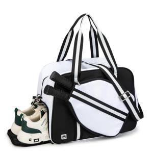 ROYALFAIR Pickleball Bags with Shoe Compartment for Women and Men，Pickleball Paddle Bag Large Capacity can Hand-Carried or Crossbody (Black)