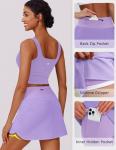 PINSPARK Golf Skirt Silicone Grippers Skorts for Women with Pockets 14" Trendy Tennis Skirts for Workout Pickleball, Lilac M