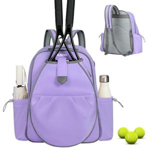 JKAOO Tennis Bags for Women, Waterproof Tennis Sling Crossbody Shoulder Backpack Holds 2 Rackets, Tennis Racket Bag for Pickleball Badminton (Purple)