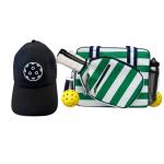 Lola Pickleball Tote Green White- Designer Series Pickleball Bag for Women and Black Cap for Women – Lightweight, Moisture-Wicking, Adjustable Hat with Embroidered Design