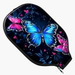 RWUTYTIUL Blue Red Butterfly Pickle Ball Paddle Cover, Neoprene Pickleball Paddle Sleeve with Zippered Racket, Universal Paddle Storage Bag Size 8.66" x 11.4", Pickleball Paddle Case for Women Men
