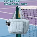 Chase Chic Pickleball Tote Bag for Women,Lightweight Puffer Quilted Crossbody Shoulder Bag Pickle Ball Paddle Holder for Gym Sports,Light Blue