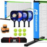 Hoverphenix Pickleball Set with Net for Driveway, Portable Regulation Size Pickleball Net System with 4 Fiberglass Paddles Set, 6 Outdoor Pickleballs, Carry Bag