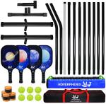 Hoverphenix Pickleball Set with Net for Driveway, Portable Regulation Size Pickleball Net System with 4 Fiberglass Paddles Set, 6 Outdoor Pickleballs, Carry Bag