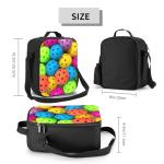 JKASDTRP Pickleball Balls Colors Pattern Large Insulated Lunch Bag Reusable Leakproof Lunch Box Cooler Tote Bag With Adjustable Shoulder Strap Food Carrier For For Women Men Work Travel Picnic