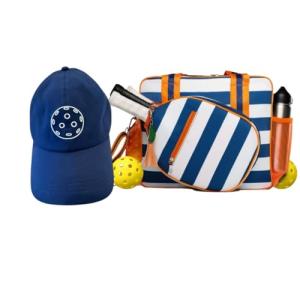 Lola Pickleball Tote Navy Stripes - Designer Series Pickleball Bag for Women and Navy Cap for Women – Lightweight, Moisture-Wicking, Adjustable Hat with Embroidered Design