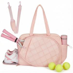 YEEGO DIRECT Tennis Bag for Women, Multi-Functional Tote & Sling Bag with Shoe Compartment & Wet Pocket, Fits 2 Rackets (27"), Pickleball Paddles, Large Capacity Duffle Bag for Gym Work Travel (Pink)