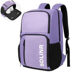 SDLINR Pickleball Bag Fits 4 to 10 Paddles, Large Pickleball Backpack with Shoe Compartment and Fence Hook, Pickle ball Gifts for Men Women (Purple)