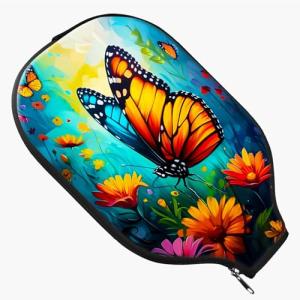 RWUTYTIUL Butterfly Blue Sky Pickle Ball Paddle Cover, Neoprene Pickleball Paddle Sleeve with Zippered Racket, Universal Paddle Storage Bag Size 8.66" x 11.4", Pickleball Paddle Case for Women Men