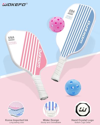 4 Pink Fiberglass Pickleball Paddles & Balls Set