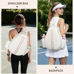 Lufstd Tennis Bags for Women with Ventilated Shoe Compartment, Quilted Tennis Sling Crossbody Backpack with Hook, Water Resistant Tennis Racket Bags Suitable for Pickleball Badminton