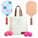 Premium Pickleball Set | Designer Canvas Tote Bag, 2 Textured Fiberglass Pickleball Paddles, 6 Outdoor Pickleballs | Pickle Ball Rackets 2 Pack | Lightweight & USA Pickleball Quality