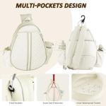 Lufstd Tennis Bags for Women with Ventilated Shoe Compartment, Quilted Tennis Sling Crossbody Backpack with Hook, Water Resistant Tennis Racket Bags Suitable for Pickleball Badminton