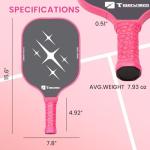 Toovem Max T2 Pink Pickleball Paddles for Women – T300 Carbon Fiber Lightweight Racket, Cute Design, Comfort Grip, Large Sweet Spot, Bag & 4 Pink Balls – Perfect Pickleball Gifts for Women