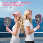 Toovem Max T2 Pink Pickleball Paddles for Women – T300 Carbon Fiber Lightweight Racket, Cute Design, Comfort Grip, Large Sweet Spot, Bag & 4 Pink Balls – Perfect Pickleball Gifts for Women