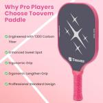 Toovem Max T2 Pink Pickleball Paddles for Women – T300 Carbon Fiber Lightweight Racket, Cute Design, Comfort Grip, Large Sweet Spot, Bag & 4 Pink Balls – Perfect Pickleball Gifts for Women