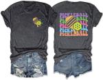Pickleball Shirts for Women Novelty Pickleball Paddle Graphic Tee Ball Player Casual Tshirt, Dark Grey, M