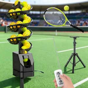 Giuggiolared Tennis Ball Machine with Remote-Controlled Auto Rotation and Elevation, Pickleball Automatic Launcher Machine Offers Variable Speeds, Spins, and Angles for Comprehensive Practice