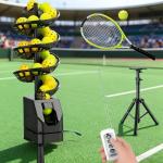Giuggiolared Tennis Ball Machine with Remote-Controlled Auto Rotation and Elevation, Pickleball Automatic Launcher Machine Offers Variable Speeds, Spins, and Angles for Comprehensive Practice