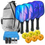 PICKYBALL-Pickleball Paddle Set of 4 USAPA Approved with Fiberglass Surface - Set with 6 Pickle Ball, Pickle Ball Set Grip, Bag, Cooling Towels- Pickleball Set of 4 with Accessories
