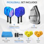 PICKYBALL-Pickleball Paddle Set of 4 USAPA Approved with Fiberglass Surface - Set with 6 Pickle Ball, Pickle Ball Set Grip, Bag, Cooling Towels- Pickleball Set of 4 with Accessories