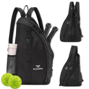 RefindWin Pickleball Bag for Women Men Pickle Ball Backpack,Adjustable Sling Bag/Backpack for Tennis & Pickleball Black