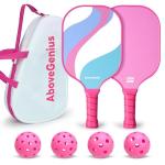 AboveGenius Pink Pickleball Paddles Set of 2,USAPA Standard Fiberglass Pickle ball Set with 2 Cute Lightweight Pickleball Rackets,2 Indoor&2 Outdoor Balls,1 Carrying Bag,Sport Gift for Women, Beginner