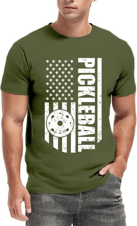 Qskall Pickleball Shirts for Men American Flag T-Shirt Paddleball Lover Tee 4th of July Tops