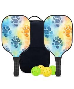 KUAVETO Pickleball Paddles Set, All The DIY Fun You can Have with Designer cat-Art cc114 Pattern Custom Made Honeycomb Polymer Core- Includes 2 Paddles, 4 Balls, and a Carry Bag