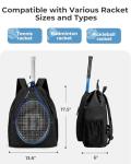 ecosmile Drawstring Tennis Bag, Puffer Tennis Racket Backpack with Shoe Compartment & Wet Pocket, Suitable for Pickleball Tennis Badminton (Black)