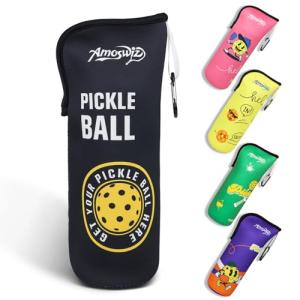 Amoswiz Pickleball Ball Holder - 1 Pc Pickle Ball Storage Bag, Portable Tennis Pouch with Hook for Fence, Premium Neoprene Material Bottle Holder, Pickleball Accessory Black Color