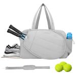 GZSXXTS Tennis Tote Bag with Shoe Compartment - Extra-Large Quilted Pickleball Bag Holds 2-4 Rackets, Water-Resistant & Lightweight for Men & Women (Light Gray)