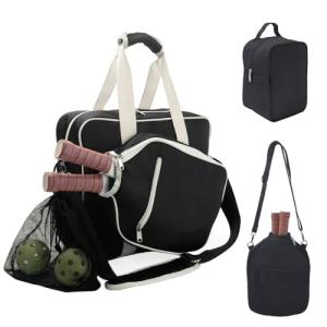 Pickleball Tote Bag for Women Men,Stylish Nylon Water-Resistant Pickleball Bag with Cooler & Paddle Sleeves Bag Large Capacity Crossbody Bags with Adjustable Shoulder Strap Fence Hook Sports Gifts
